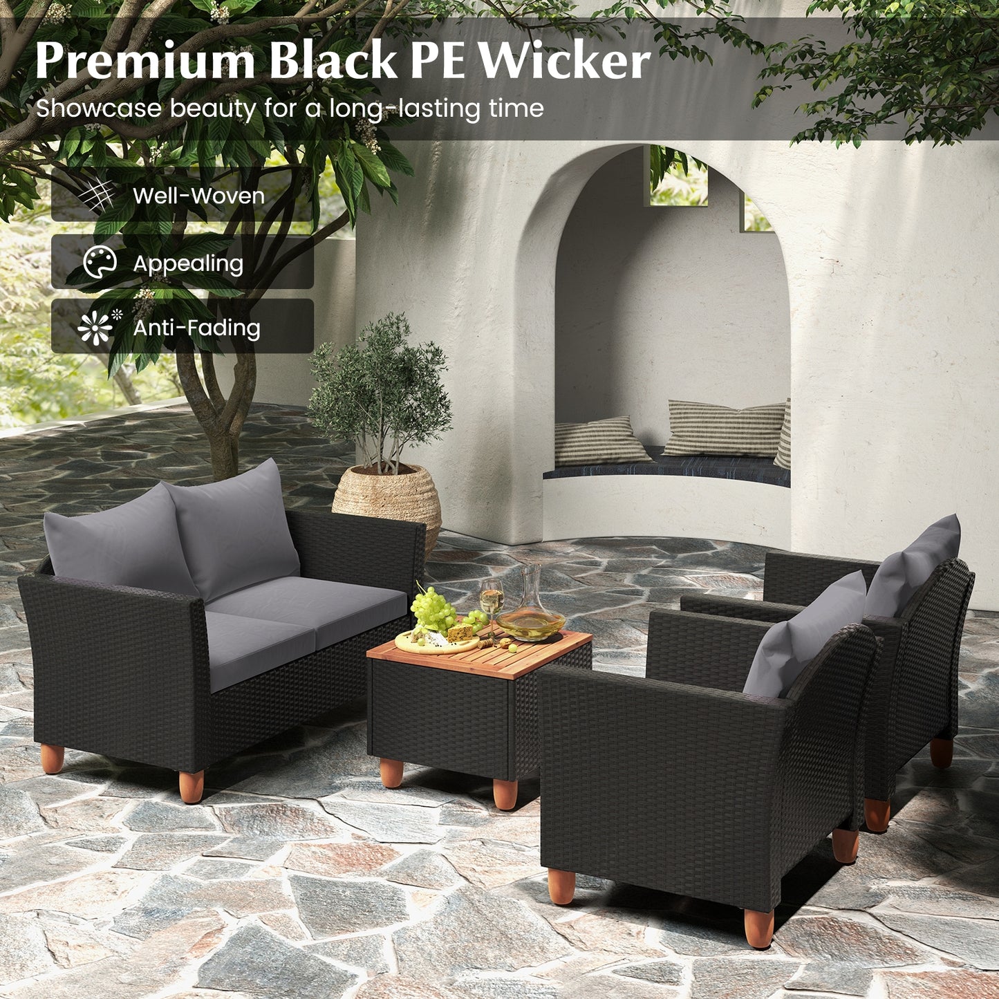 4 Piece Outdoor Conversation Set, With Storage Coffee Table, Gray Patio Conversation Sets at Gallery Canada