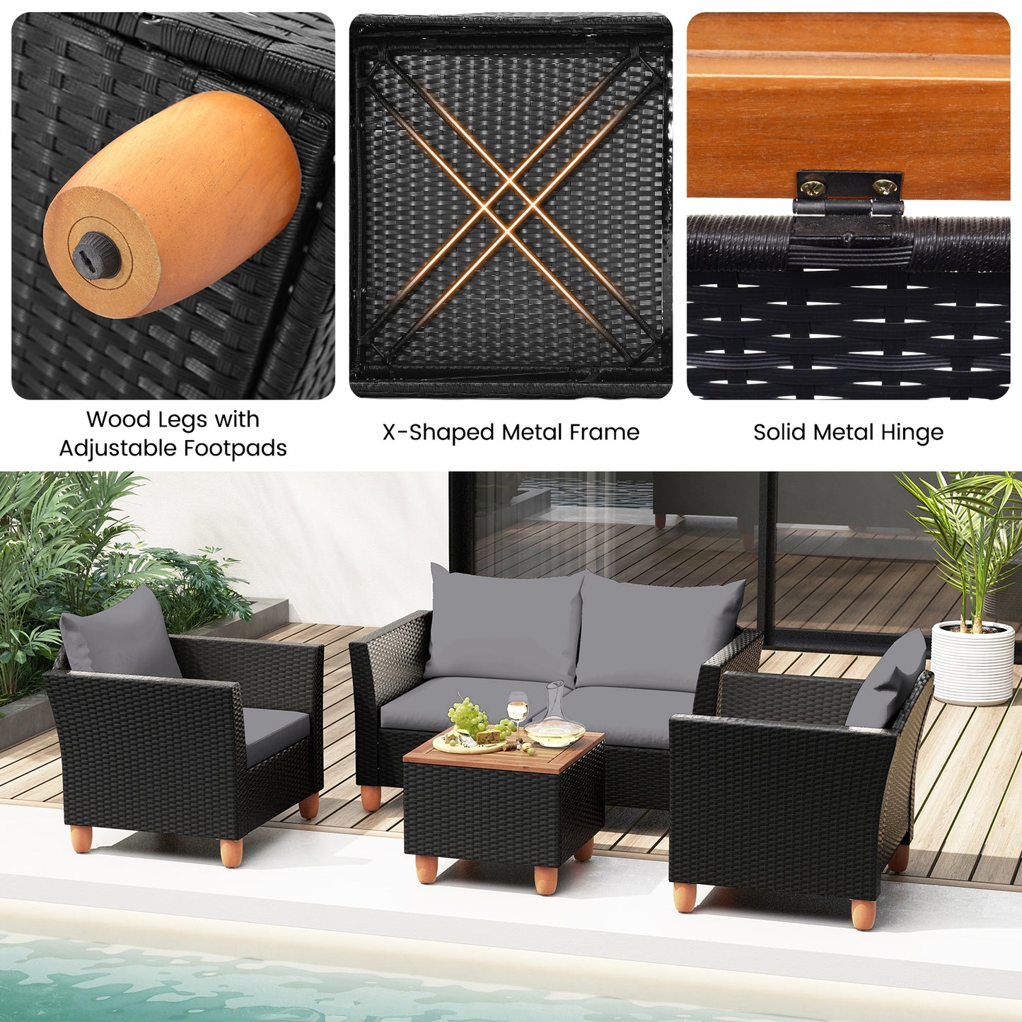 4 Piece Outdoor Conversation Set, With Storage Coffee Table, Gray Patio Conversation Sets at Gallery Canada