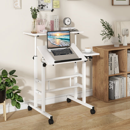 Adjustable Mobile Stand Up Desk, 2 Tilting Desktops, White Laptop Tables & Printer Stands at Gallery Canada