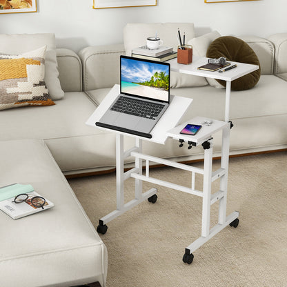 Adjustable Mobile Stand Up Desk, 2 Tilting Desktops, White Laptop Tables & Printer Stands at Gallery Canada