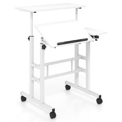 Adjustable Mobile Stand Up Desk, 2 Tilting Desktops, White Laptop Tables & Printer Stands at Gallery Canada