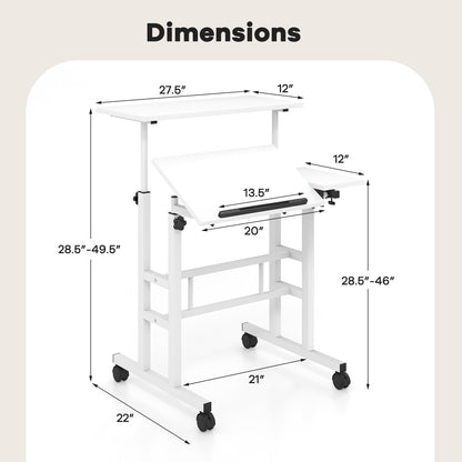 Adjustable Mobile Stand Up Desk, 2 Tilting Desktops, White Laptop Tables & Printer Stands at Gallery Canada