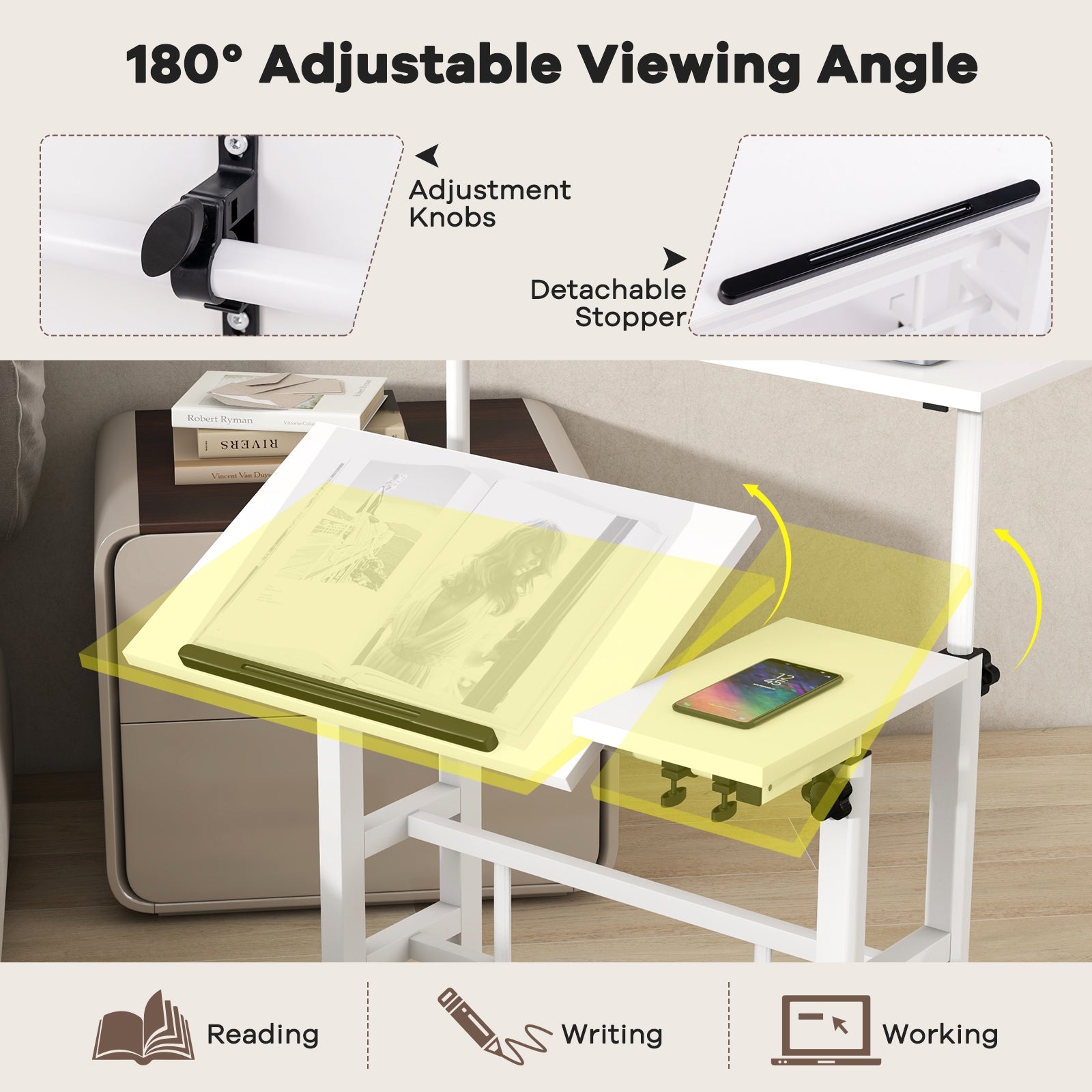 Adjustable Mobile Stand Up Desk, 2 Tilting Desktops, White Laptop Tables & Printer Stands at Gallery Canada