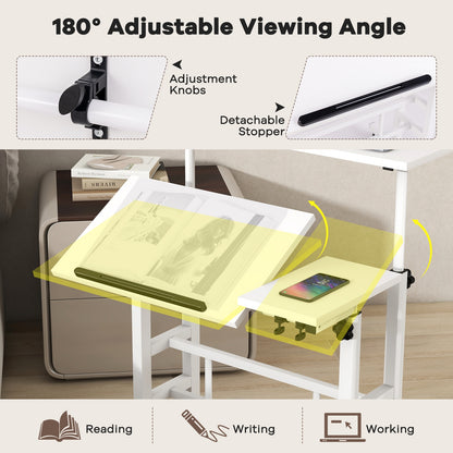 Adjustable Mobile Stand Up Desk, 2 Tilting Desktops, White Laptop Tables & Printer Stands at Gallery Canada