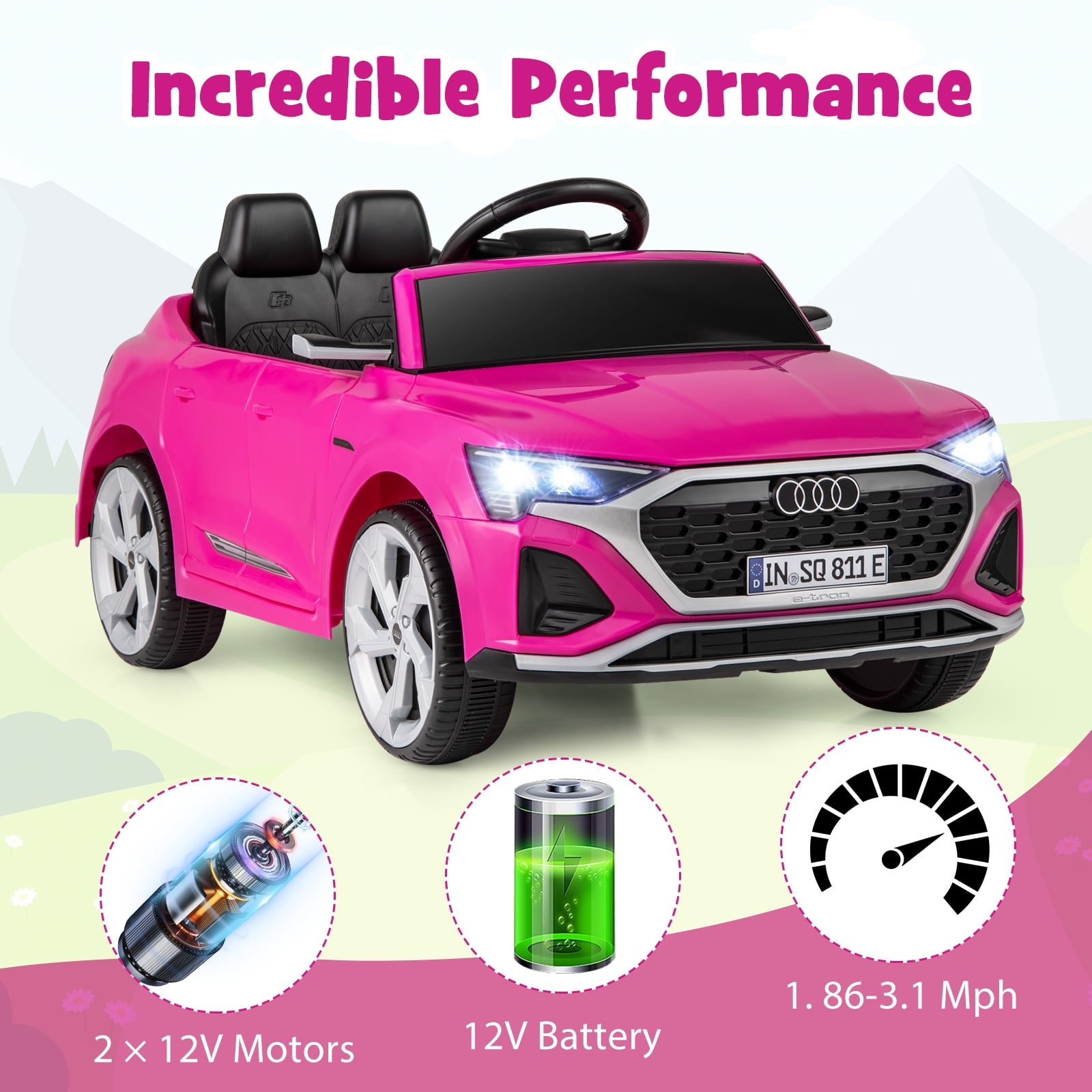 Kids Ride On Car, 12V, Remote Control, 3 Speeds, Pink Powered Ride On Toys at Gallery Canada