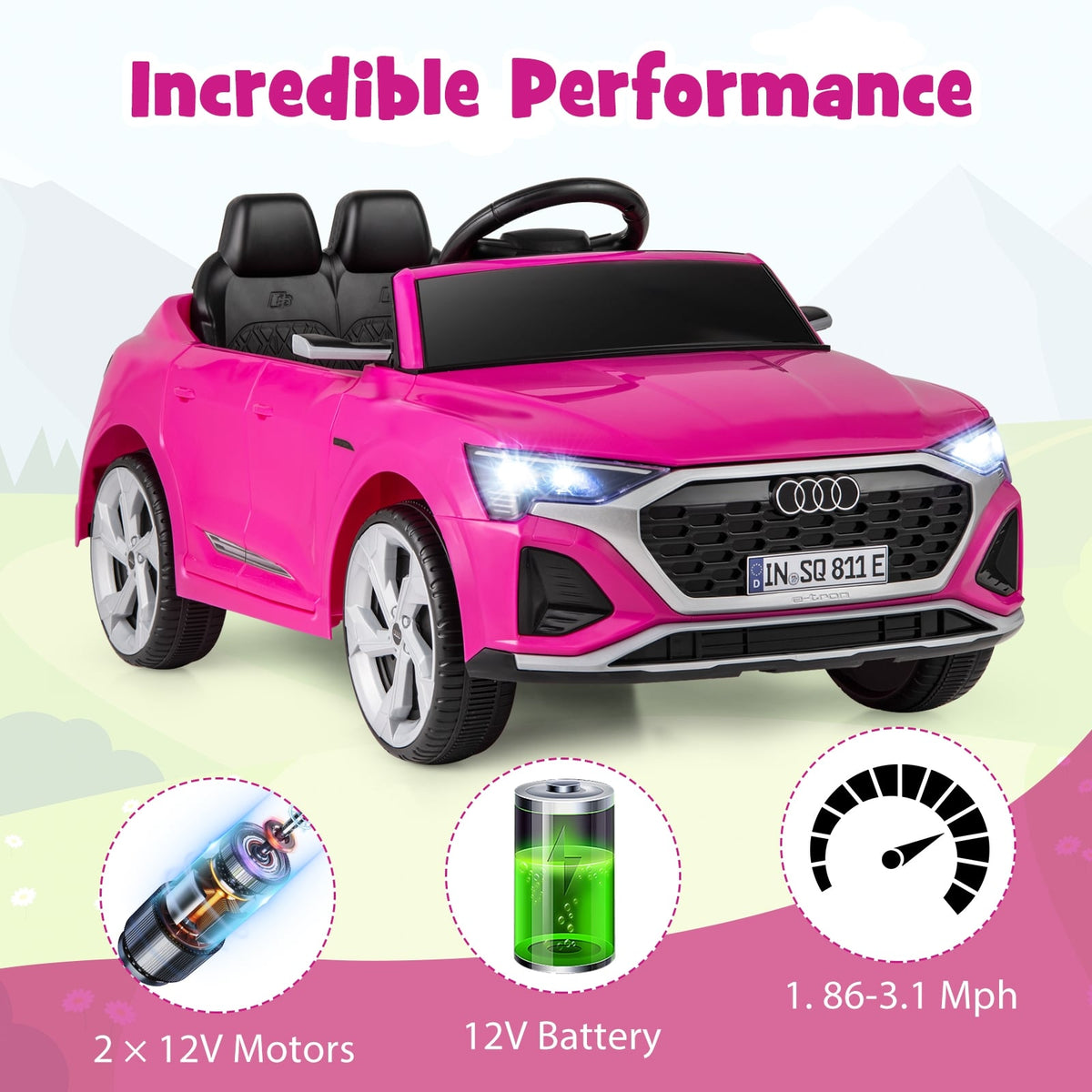 Kids Ride On Car, 12V, Remote Control, 3 Speeds, Pink Powered Ride On Toys at Gallery Canada