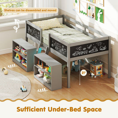 Low Loft Bed With LED Lights, Kid's Cabin Bed With Bookcases, Gray Simple Bed Frame at Gallery Canada