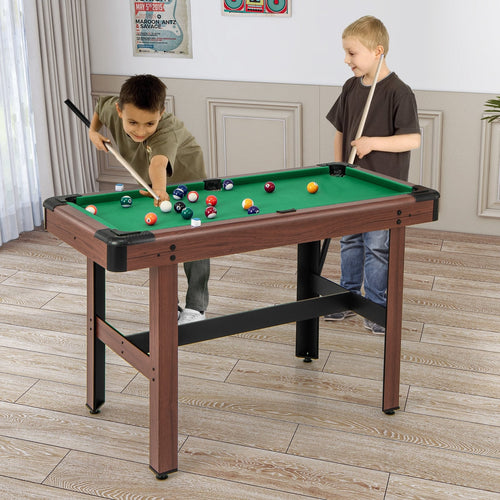 48 Inch Wooden Pool Table With Full Ball Set, Green