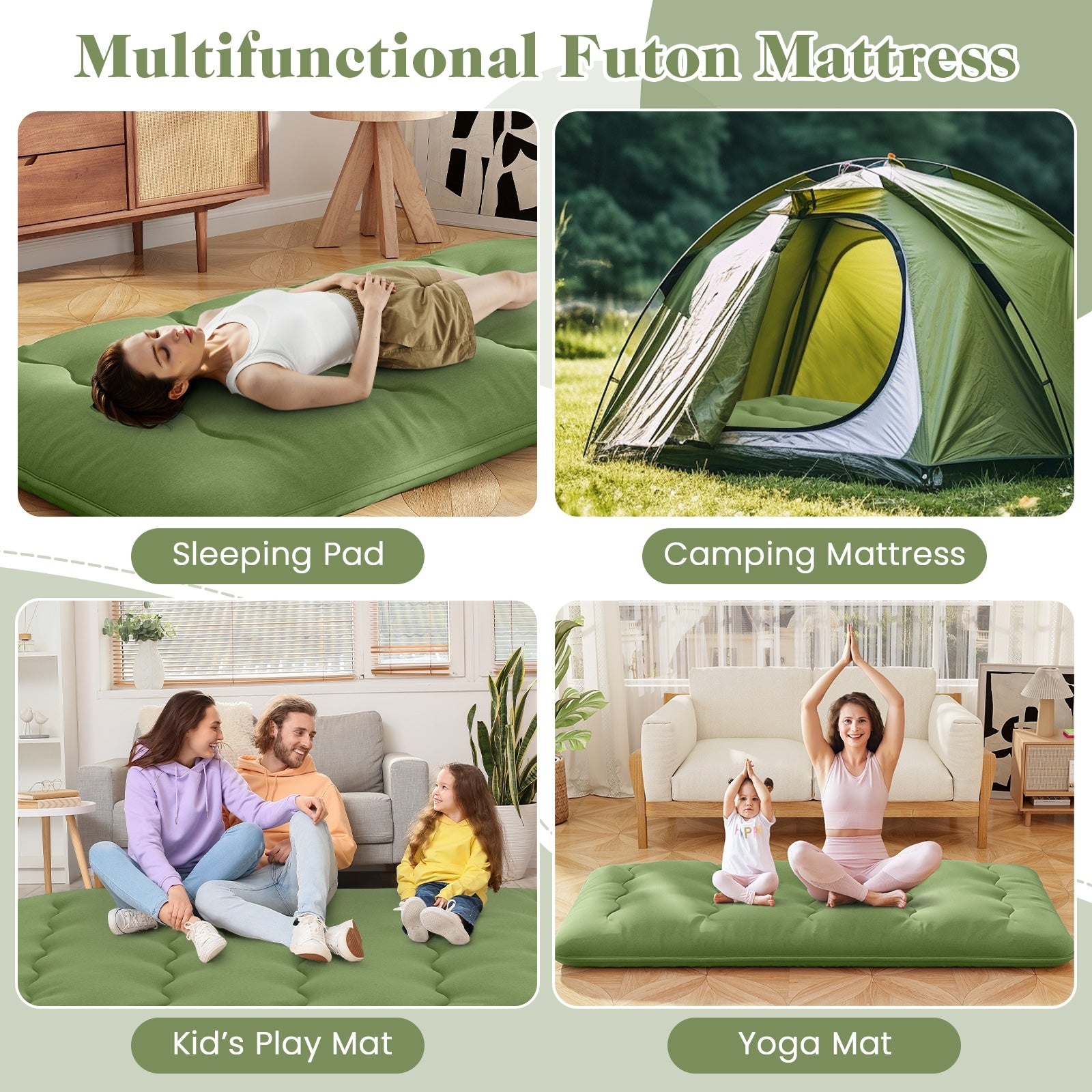 Floor Mattress With Washable Cover, Carry Bag, Twin Size, Green Mattresses at Gallery Canada