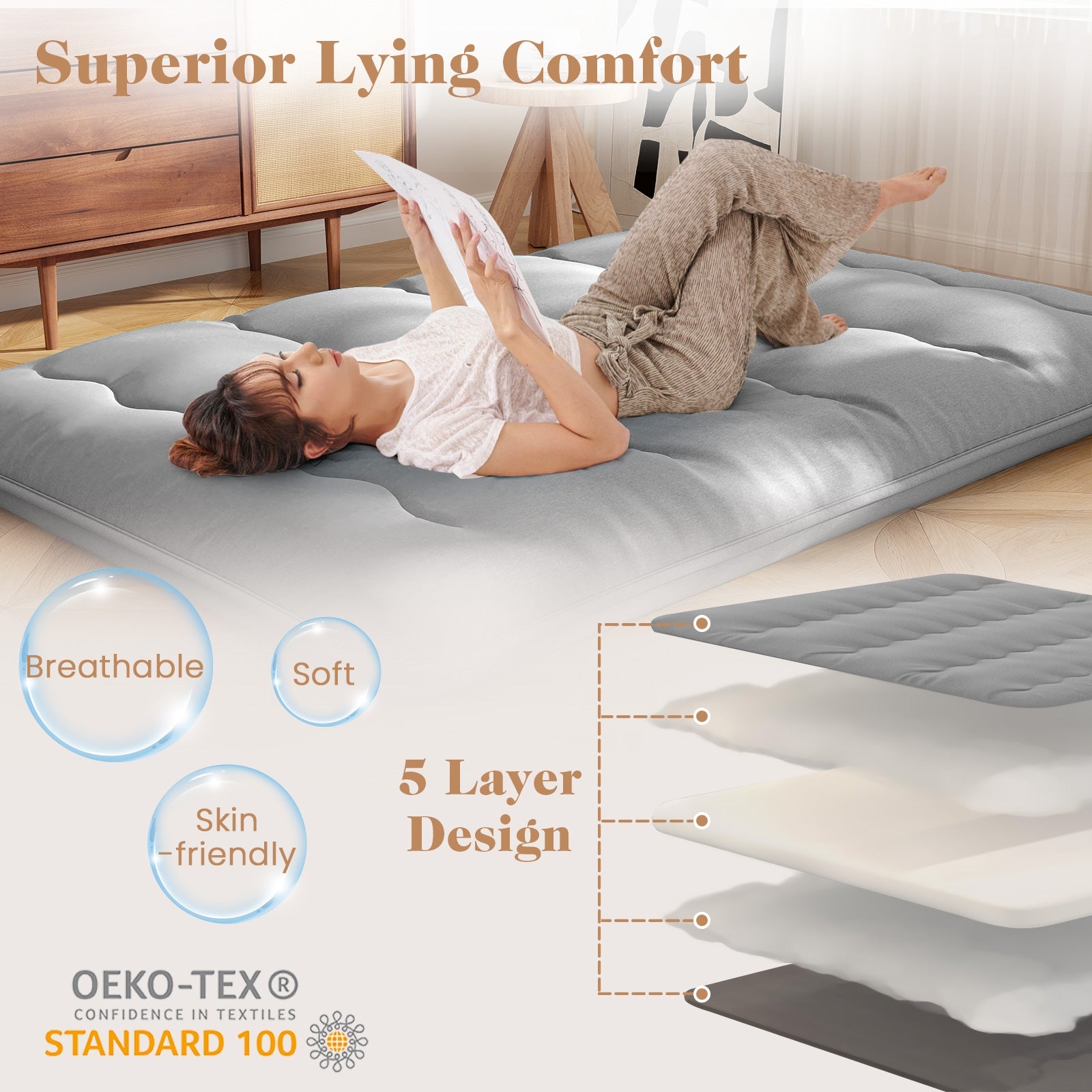 Full Size Futon Mattress, Washable Cover, Carry Bag, Gray Mattresses at Gallery Canada
