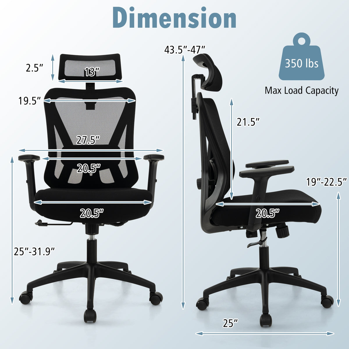 Mesh Ergonomic Office Chair, Adjustable Swivel Task Chair, Black Mesh Chairs at Gallery Canada