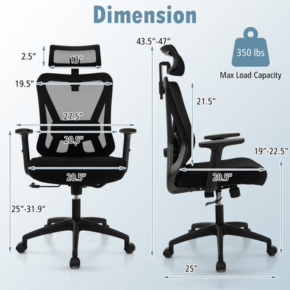 Mesh Ergonomic Office Chair, Adjustable Swivel Task Chair, Black Mesh Chairs at Gallery Canada