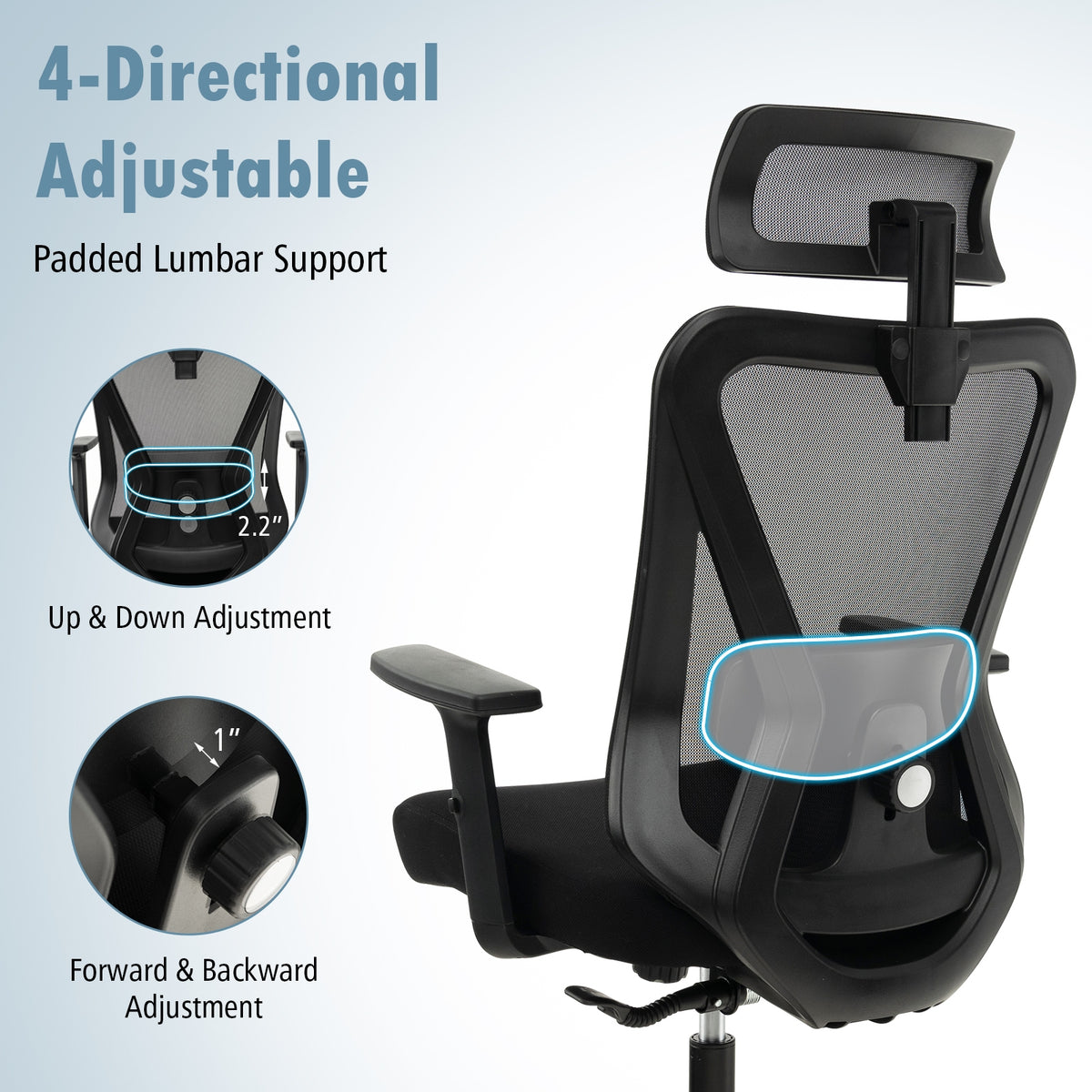 Mesh Ergonomic Office Chair, Adjustable Swivel Task Chair, Black Mesh Chairs at Gallery Canada