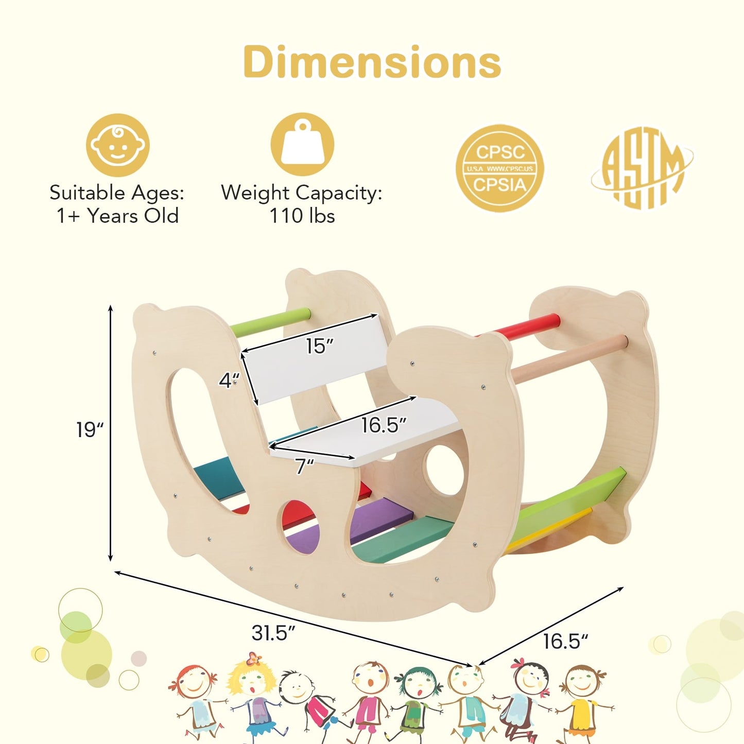 2-in-1 Rocking Horse Arch, Montessori Climbing Toys, Multicolor Climbers & Slides at Gallery Canada