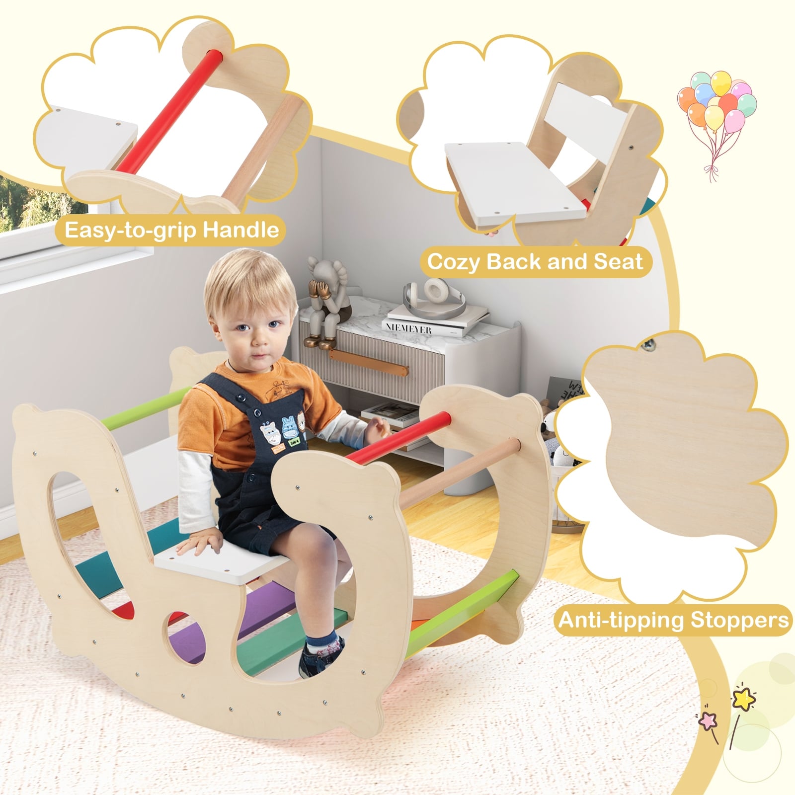 2-in-1 Rocking Horse Arch, Montessori Climbing Toys, Multicolor Climbers & Slides at Gallery Canada