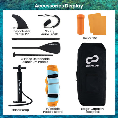 Inflatable Stand Up Paddle Board, Adjustable Paddle, 3 Fins, S, Orange Surfing at Gallery Canada