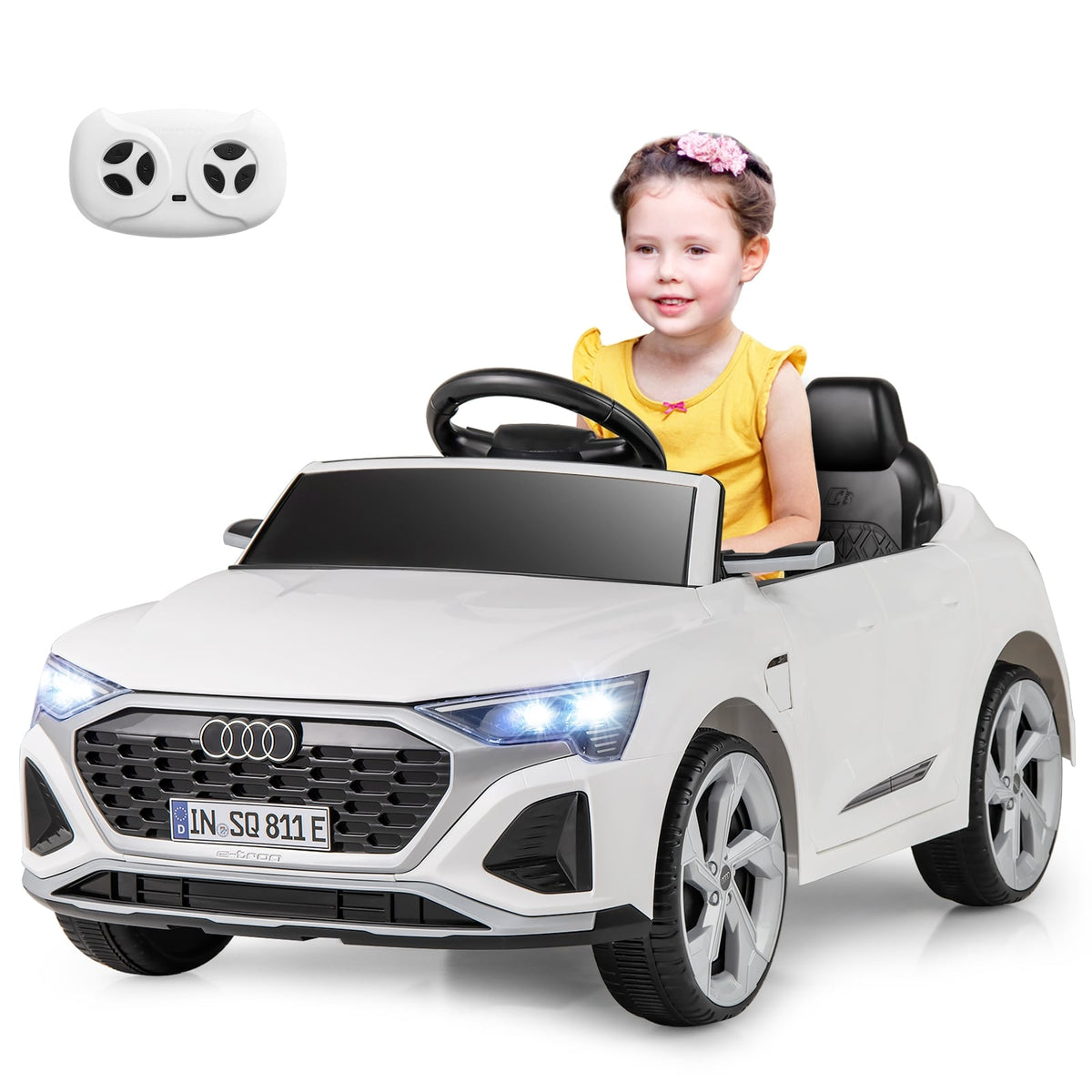 12V Kids Ride On Car, Remote Control, 3 Speeds, White Powered Ride On Toys at Gallery Canada