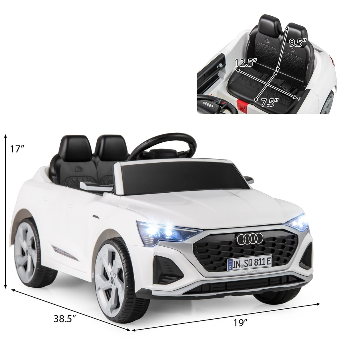 12V Kids Ride On Car, Remote Control, 3 Speeds, White Powered Ride On Toys at Gallery Canada