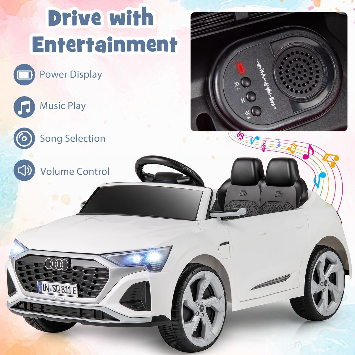 12V Kids Ride On Car, Remote Control, 3 Speeds, White Powered Ride On Toys at Gallery Canada