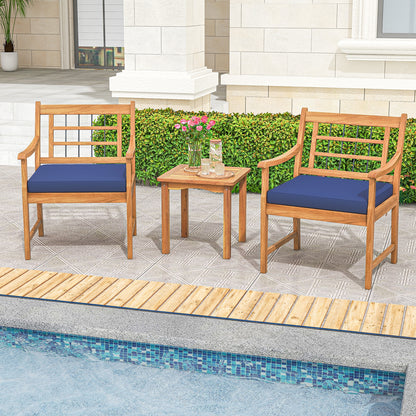 3 Piece Wood Patio Set, Acacia Frame, Cushions, Navy Patio Conversation Sets at Gallery Canada