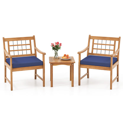 3 Piece Wood Patio Set, Acacia Frame, Cushions, Navy Patio Conversation Sets at Gallery Canada