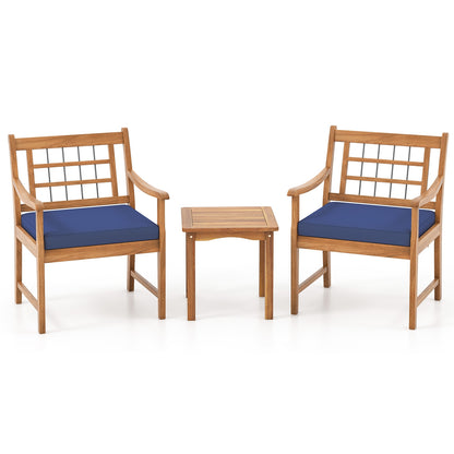 3 Piece Wood Patio Set, Acacia Frame, Cushions, Navy Patio Conversation Sets at Gallery Canada