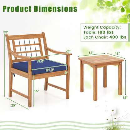 3 Piece Wood Patio Set, Acacia Frame, Cushions, Navy Patio Conversation Sets at Gallery Canada
