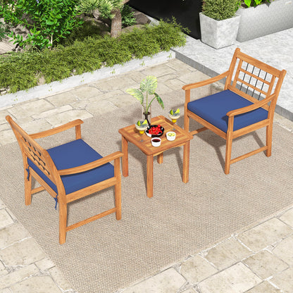 3 Piece Wood Patio Set, Acacia Frame, Cushions, Navy Patio Conversation Sets at Gallery Canada