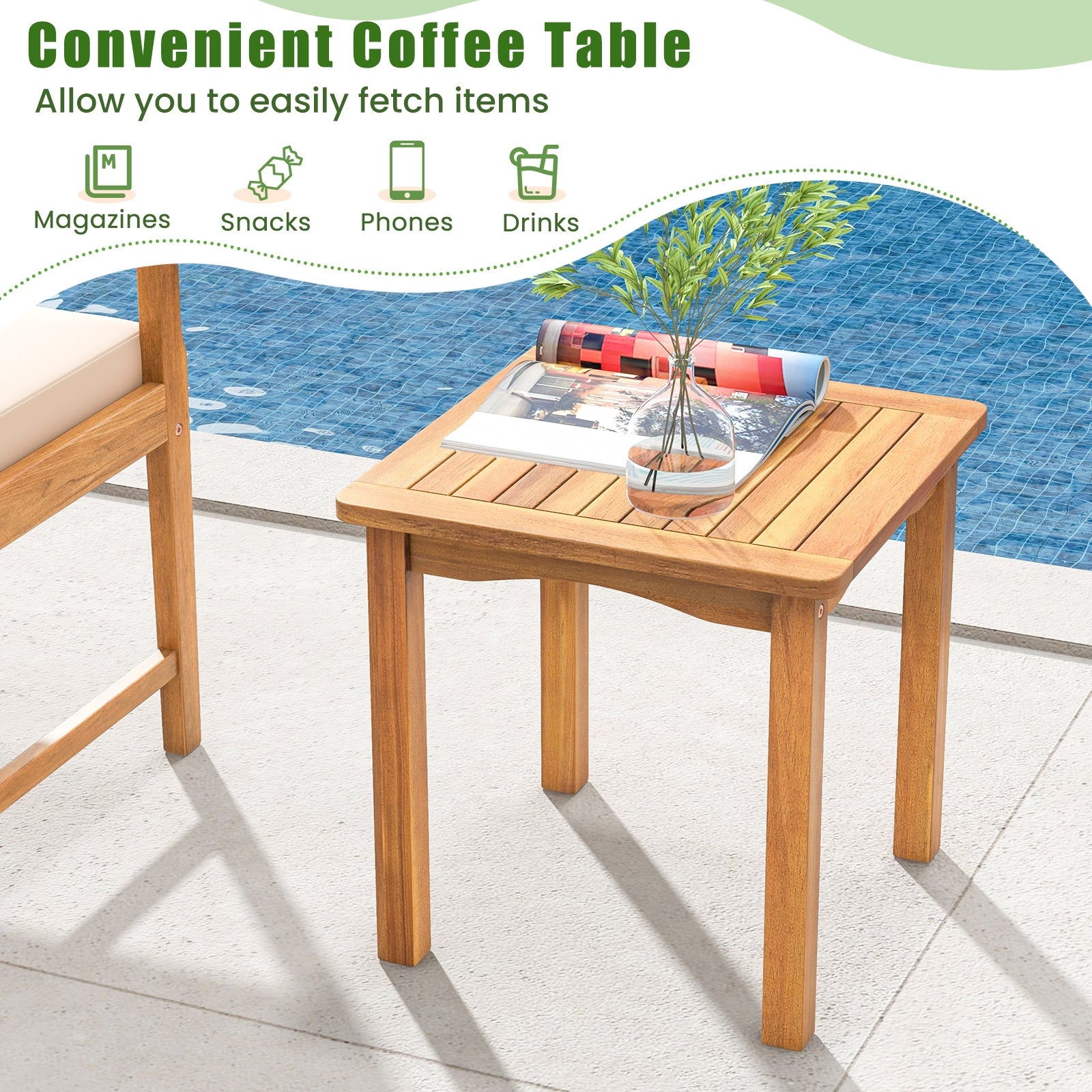 3 Piece Wood Patio Set, Acacia Frame, Cushions, Navy Patio Conversation Sets at Gallery Canada