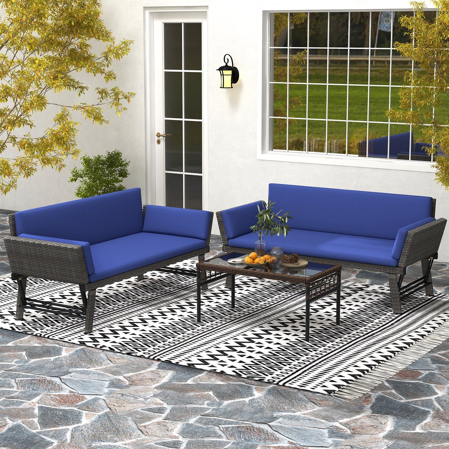 Outdoor Convertible Sofa Daybed, Adjustable Armrests, Navy Patio Conversation Sets at Gallery Canada