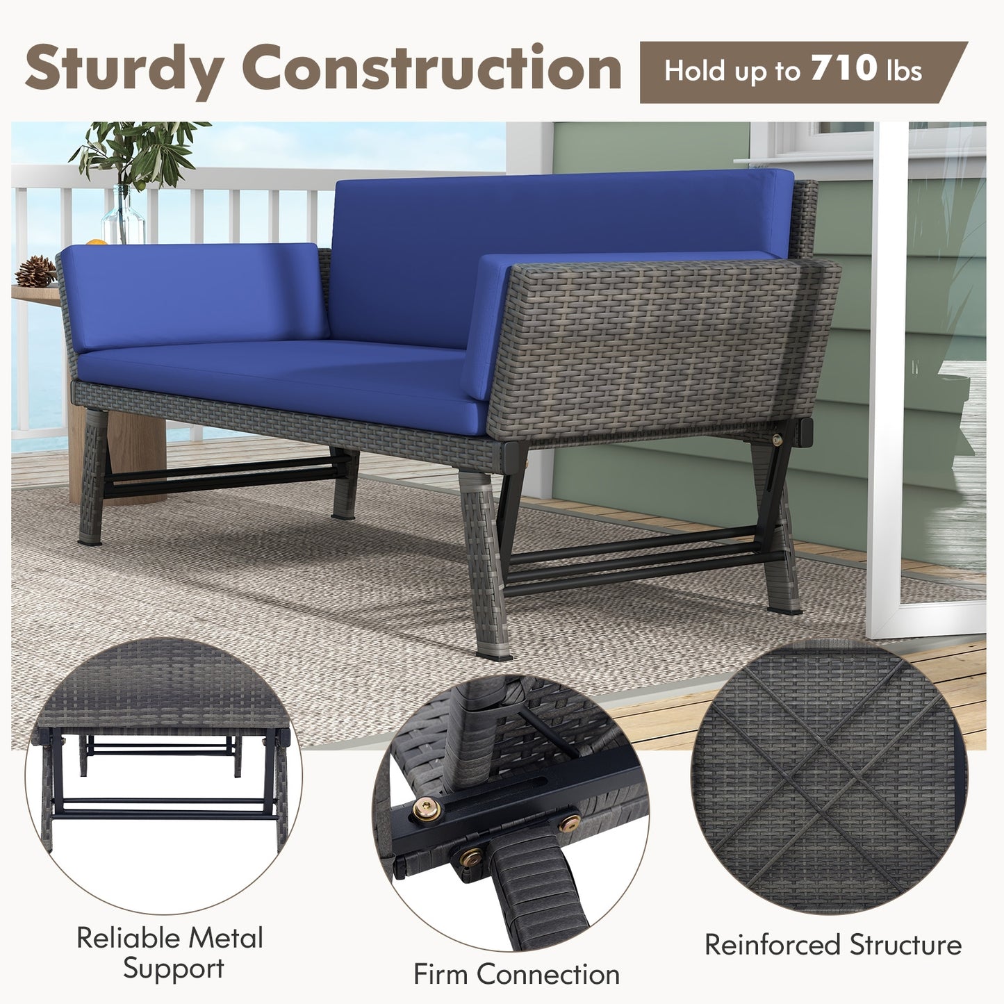 Outdoor Convertible Sofa Daybed, Adjustable Armrests, Navy Patio Conversation Sets at Gallery Canada