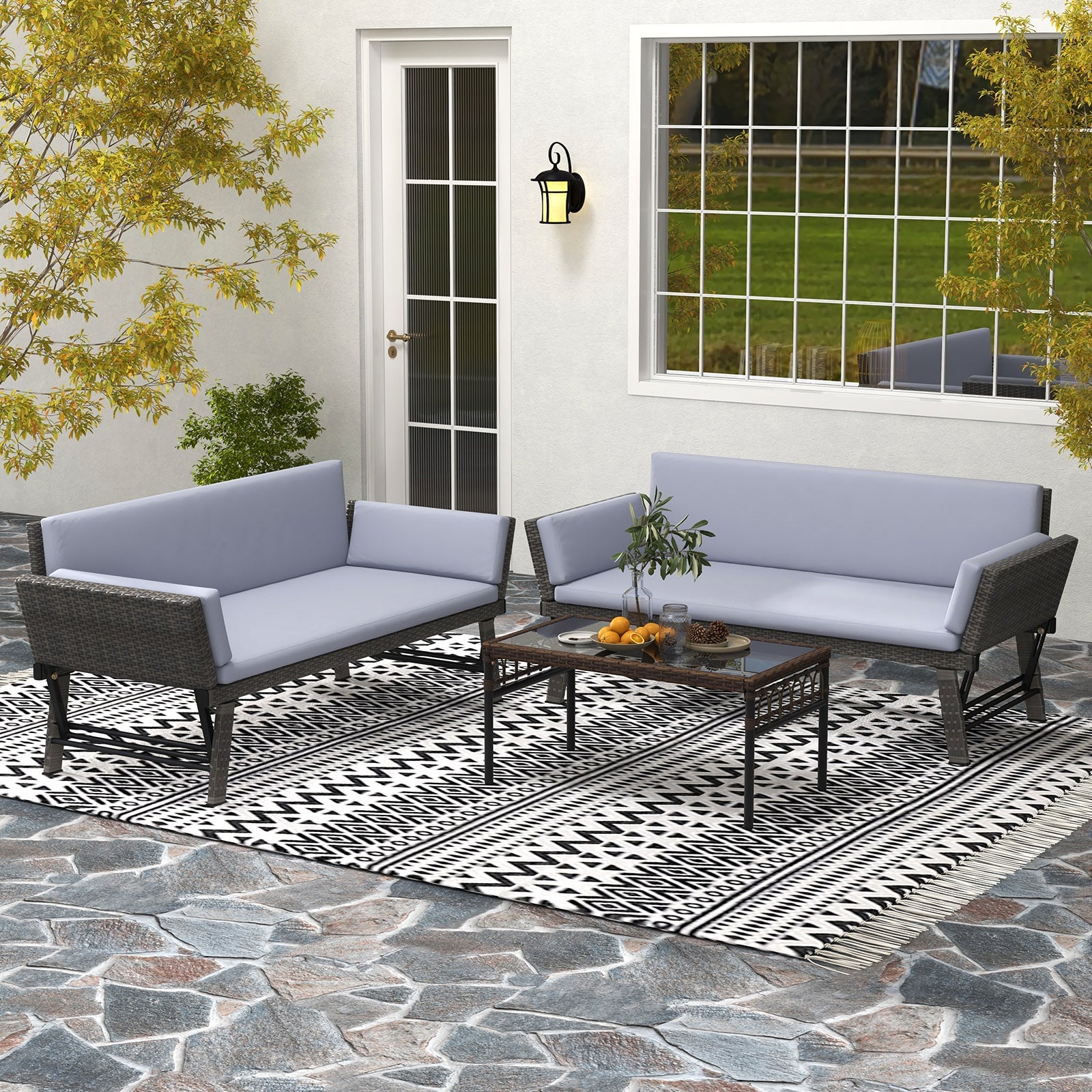 Outdoor Convertible Sofa Daybed, Adjustable Armrests, Gray Patio Conversation Sets at Gallery Canada
