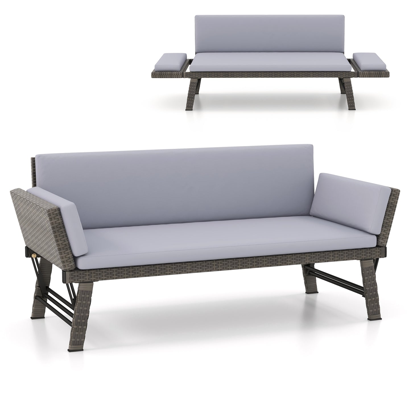 Outdoor Convertible Sofa Daybed, Adjustable Armrests, Gray Patio Conversation Sets at Gallery Canada