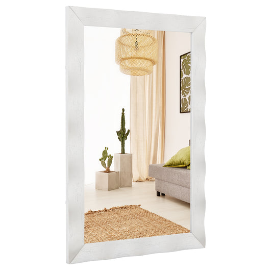 Farmhouse Wall Mirror, 41.5 x 28 Inches, Solid Wood Frame, White Wall Mirrors White at Gallery Canada