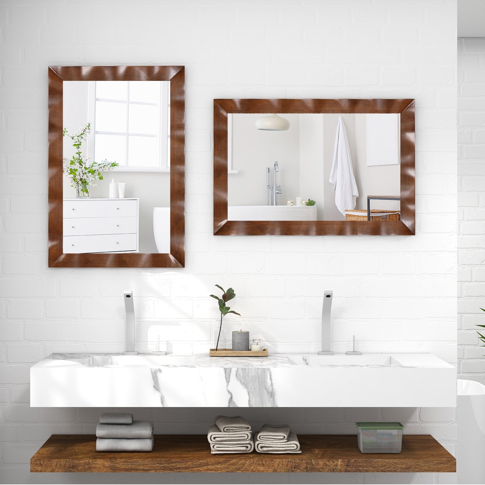 Farmhouse Wall Mirror, 41.5 x 28 Inches, Solid Wood Frame, White Wall Mirrors at Gallery Canada