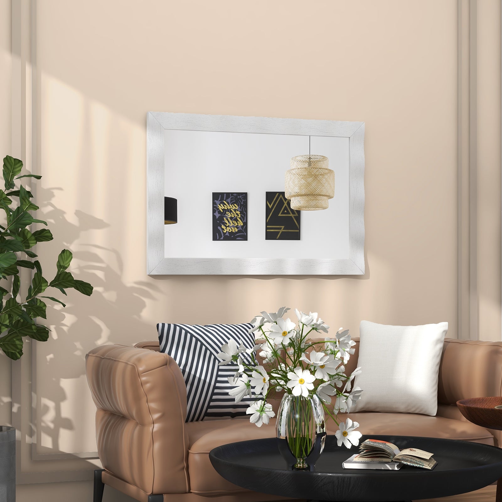 Farmhouse Wall Mirror, 41.5 x 28 Inches, Solid Wood Frame, White Wall Mirrors at Gallery Canada