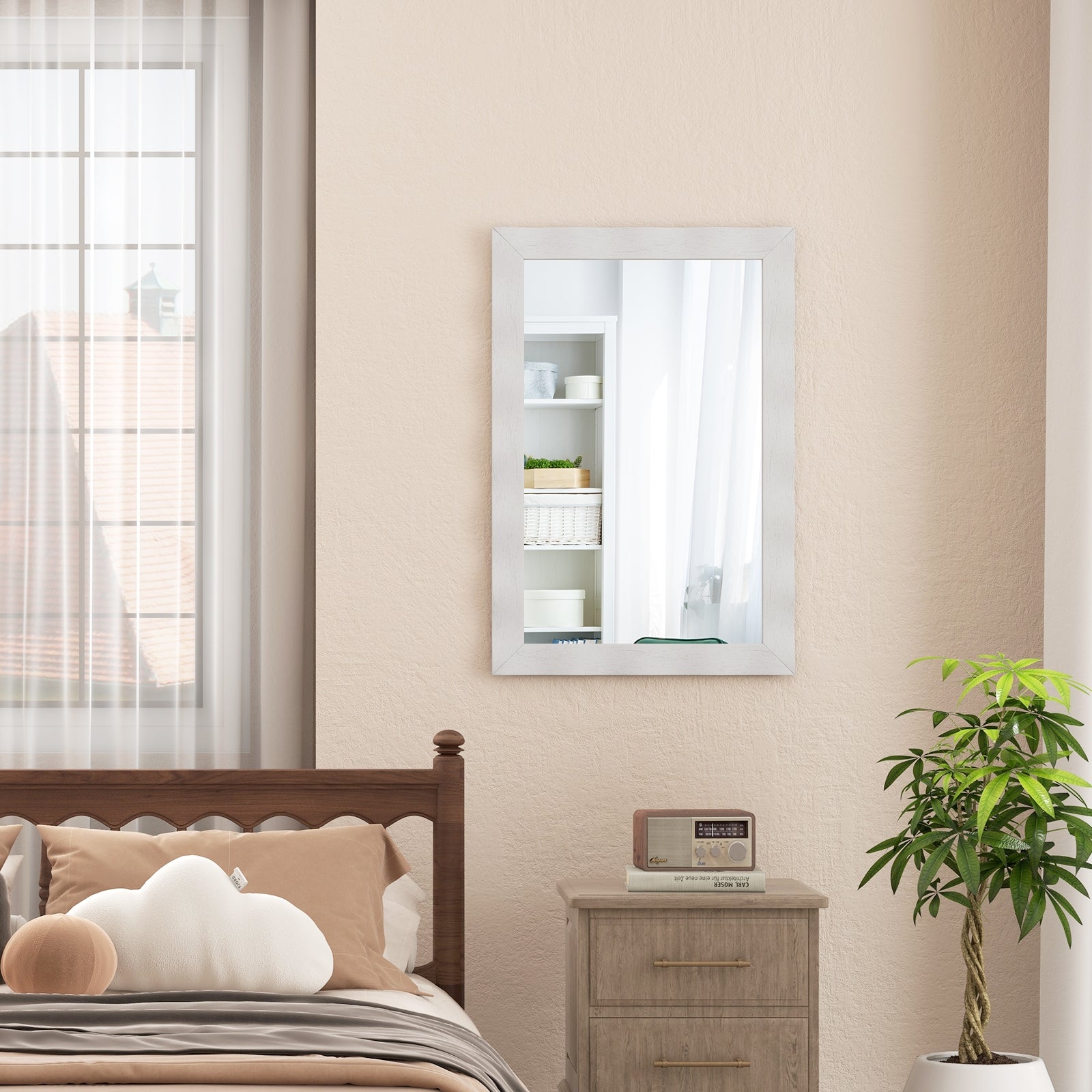 Farmhouse Wall Mirror, 41.5 x 28 Inches, Solid Wood Frame, White Wall Mirrors at Gallery Canada