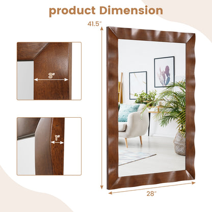 41.5 x 28 Inches Farmhouse Wall Mirror, Solid Wood Frame, Brown Wall Mirrors at Gallery Canada