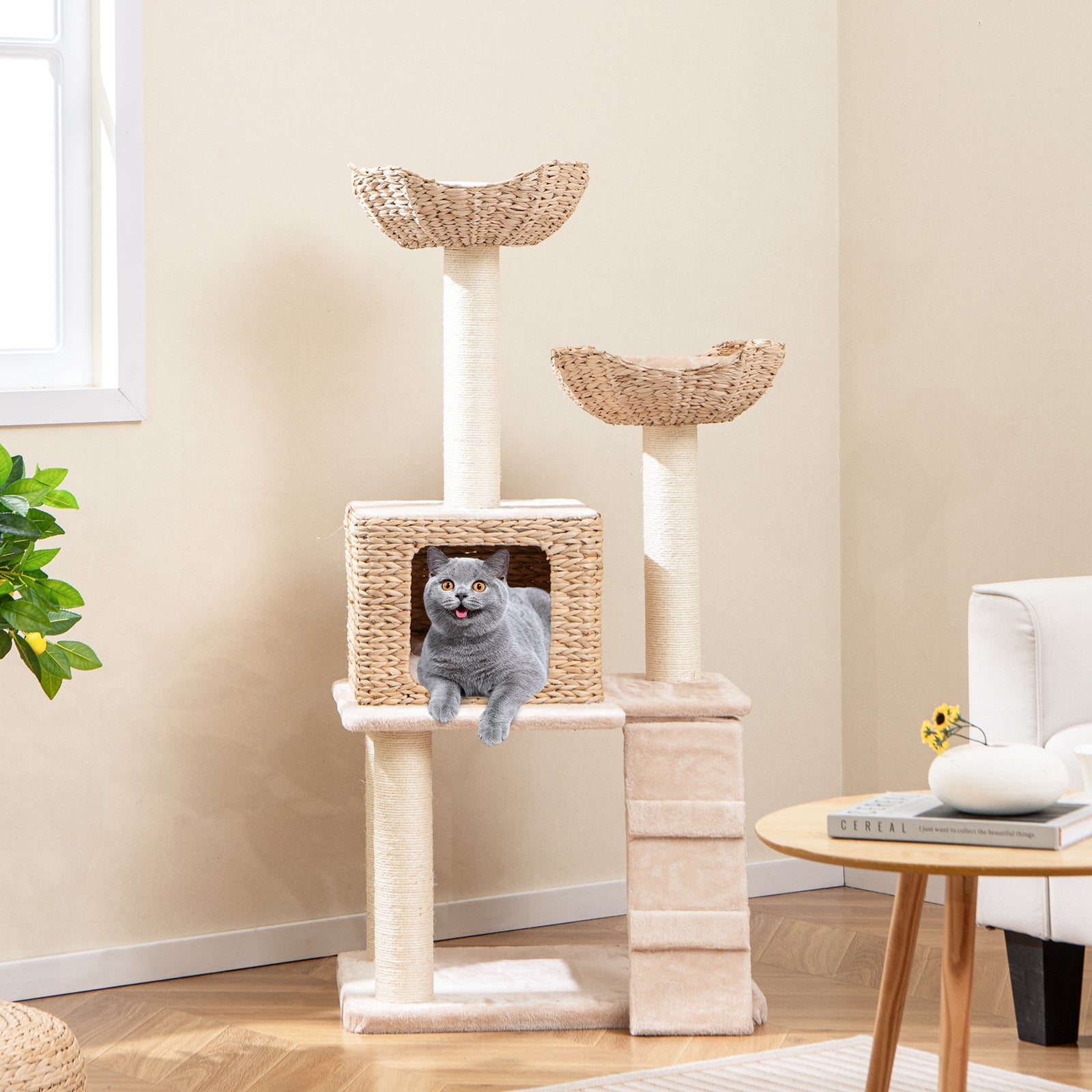 48 Inch Cattail Cat Tower, Sisal Scratching Posts, Perch, Condo, Beige Cat Trees Condos & Scratchers at Gallery Canada