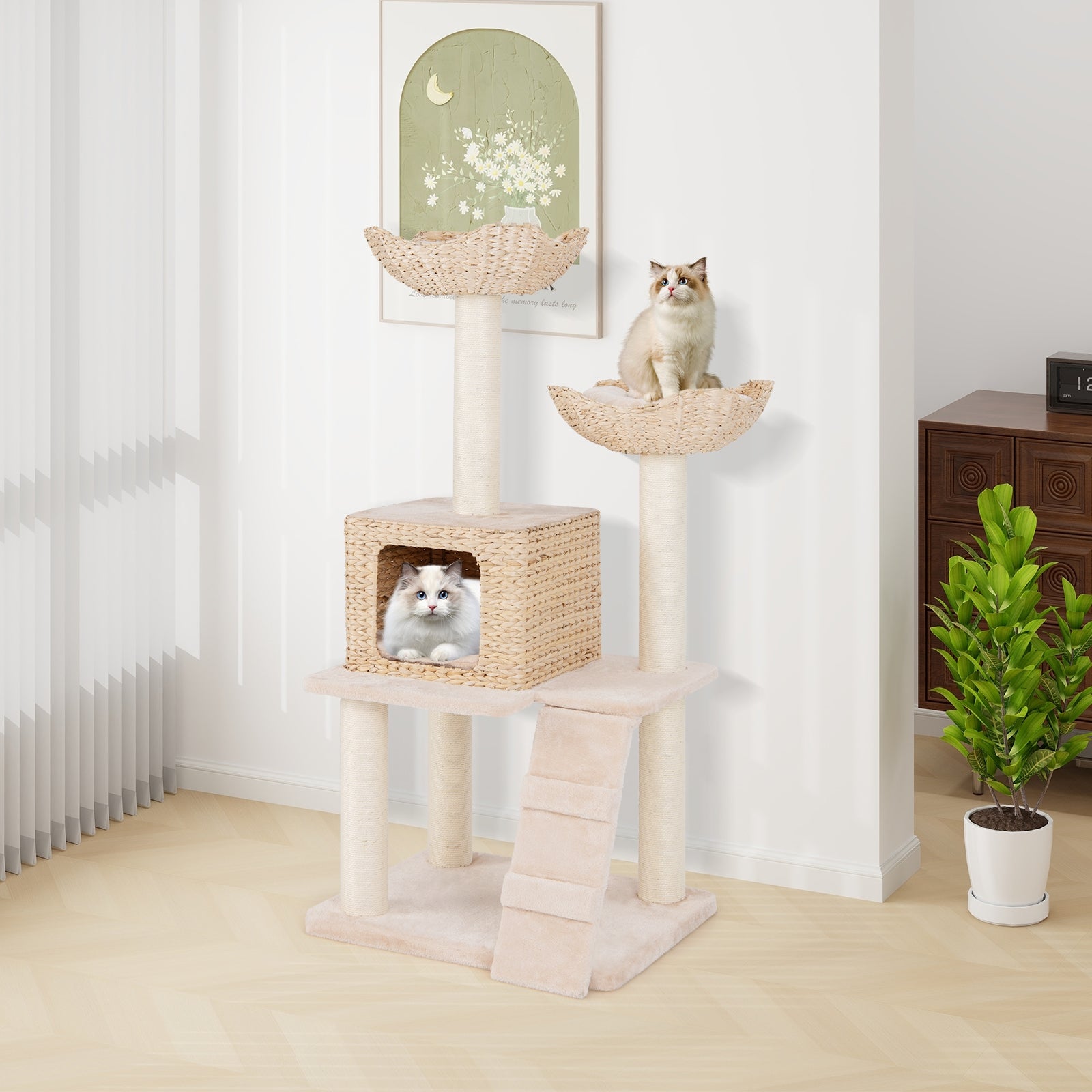 48 Inch Cattail Cat Tower, Sisal Scratching Posts, Perch, Condo, Beige Cat Trees Condos & Scratchers at Gallery Canada