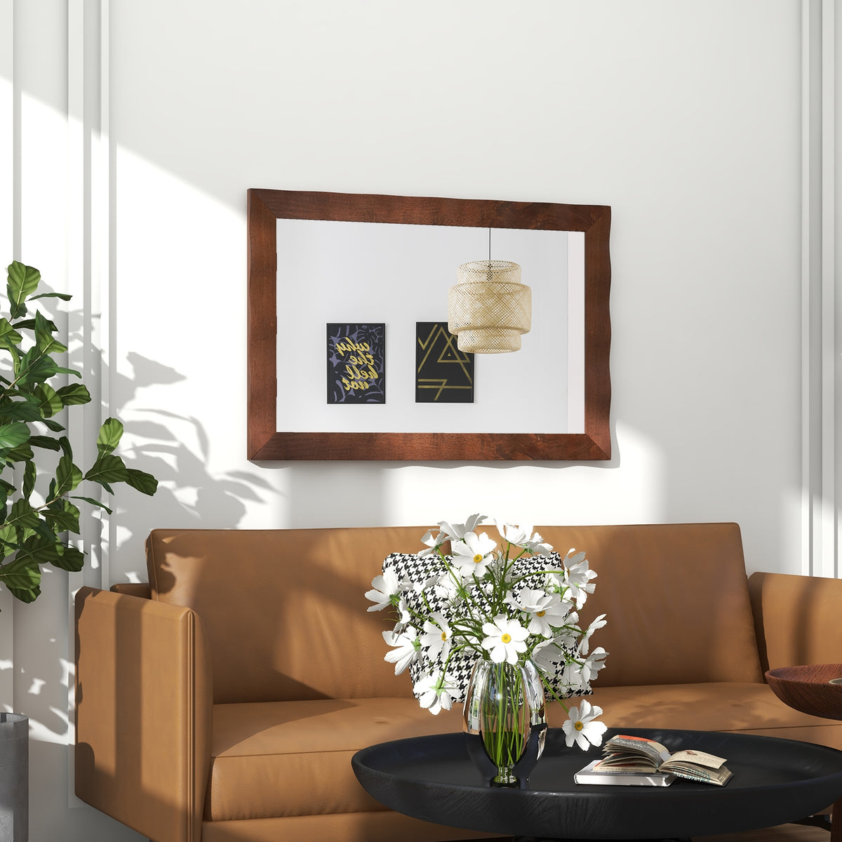 41.5 x 28 Inches Farmhouse Wall Mirror, Solid Wood Frame, Brown Wall Mirrors at Gallery Canada