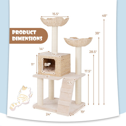48 Inch Cattail Cat Tower, Sisal Scratching Posts, Perch, Condo, Beige Cat Trees Condos & Scratchers at Gallery Canada