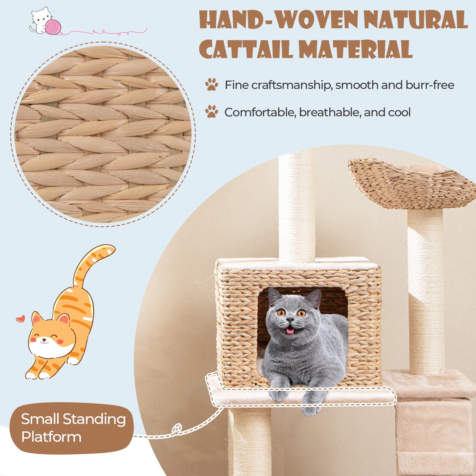 48 Inch Cattail Cat Tower, Sisal Scratching Posts, Perch, Condo, Beige Cat Trees Condos & Scratchers at Gallery Canada