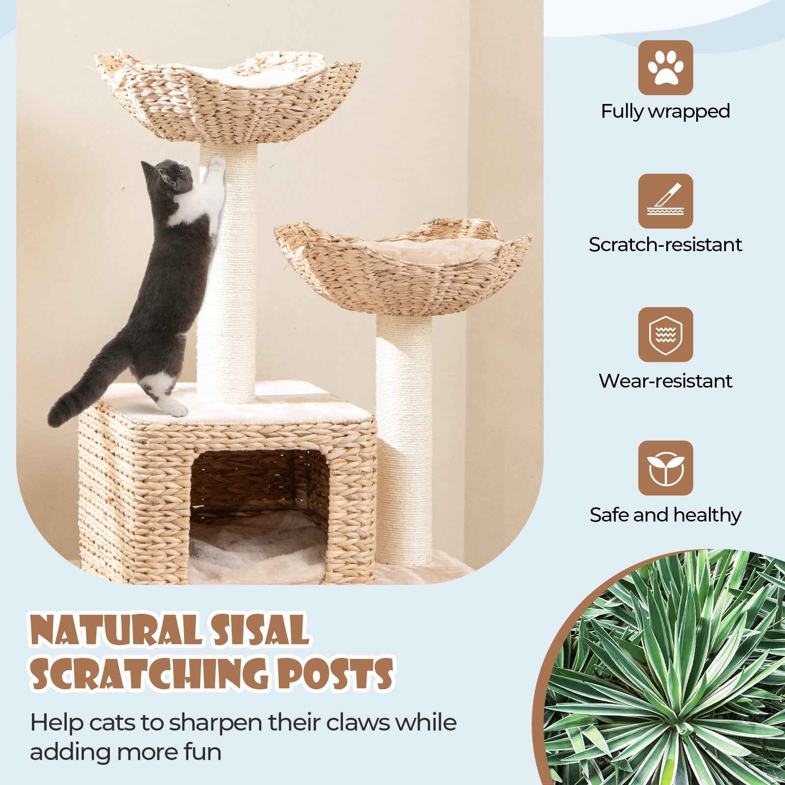 48 Inch Cattail Cat Tower, Sisal Scratching Posts, Perch, Condo, Beige Cat Trees Condos & Scratchers at Gallery Canada