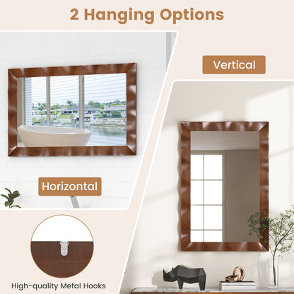 41.5 x 28 Inches Farmhouse Wall Mirror, Solid Wood Frame, Brown Wall Mirrors at Gallery Canada