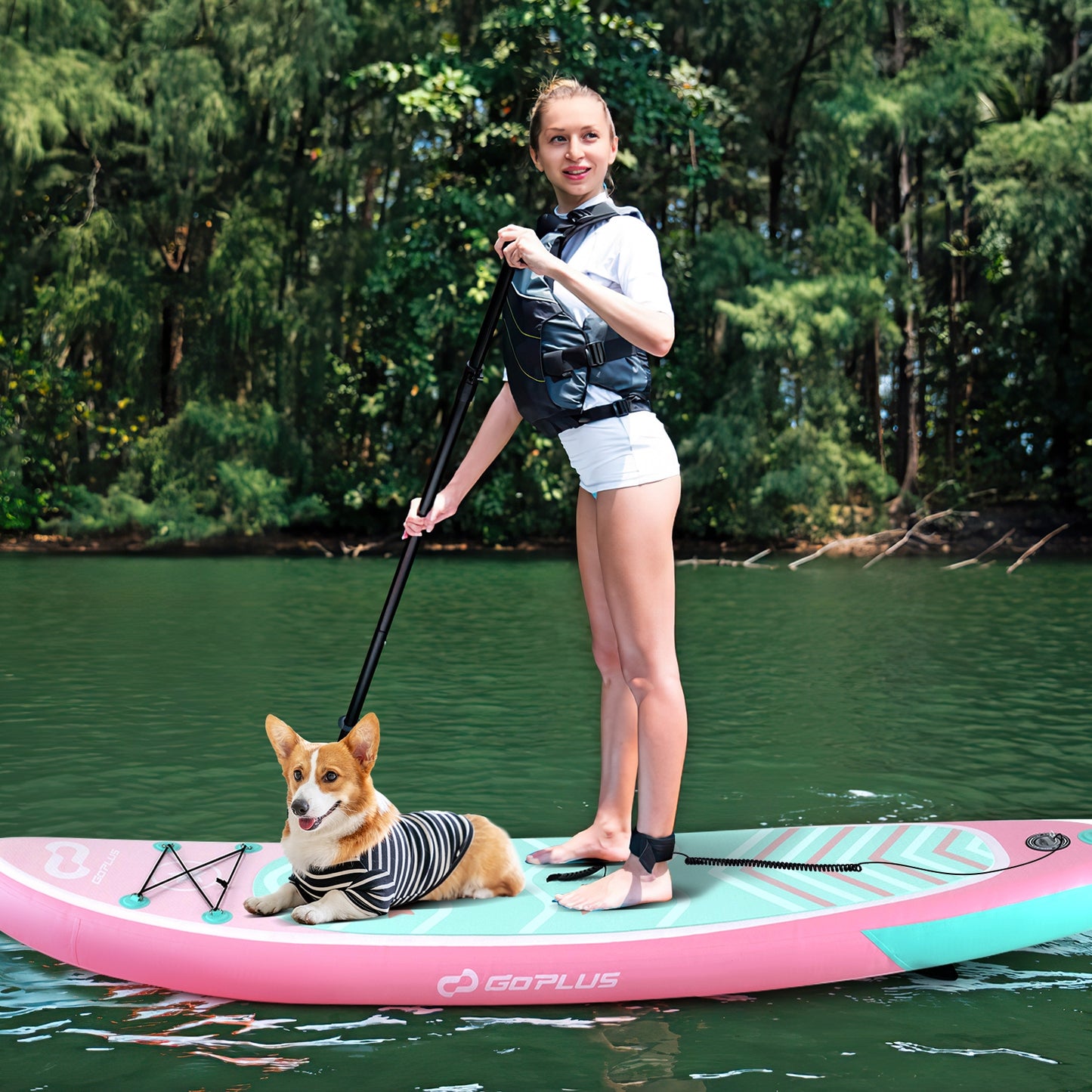 11 Feet Inflatable Stand Up Paddle Board, 3 Fins, Adjustable Paddle, Pink Surfing at Gallery Canada