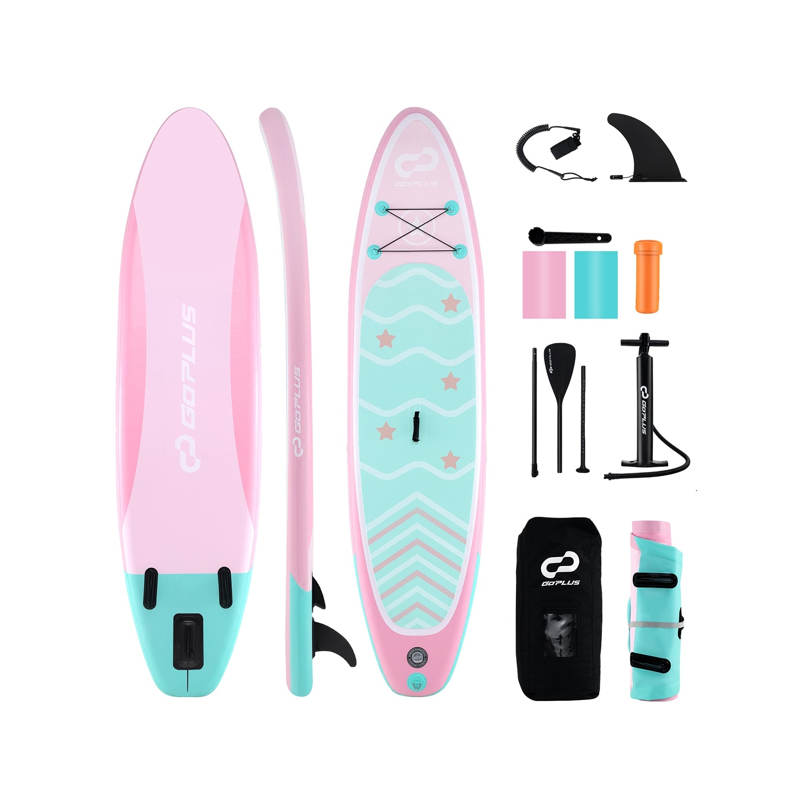 11 Feet Inflatable Stand Up Paddle Board, 3 Fins, Adjustable Paddle, Pink Surfing Pink at Gallery Canada