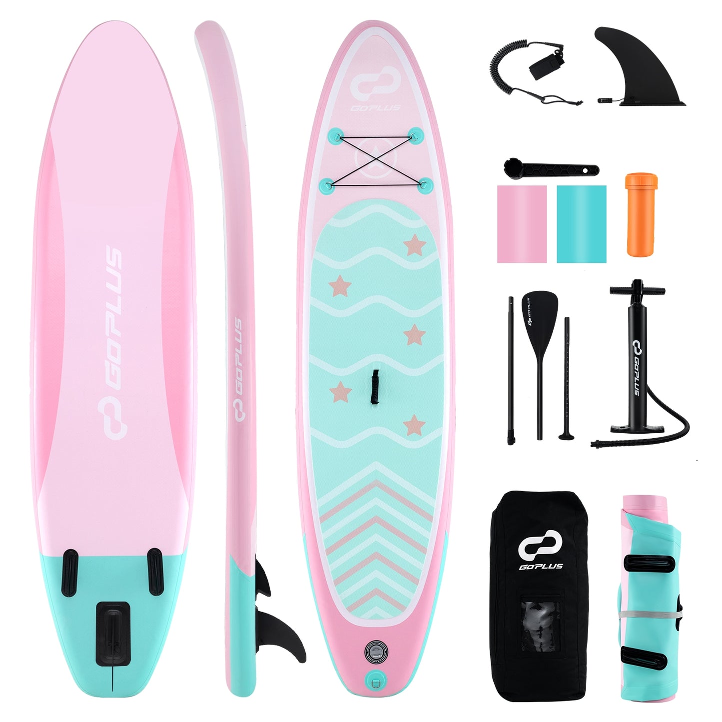 11 Feet Inflatable Stand Up Paddle Board, 3 Fins, Adjustable Paddle, Pink Surfing at Gallery Canada