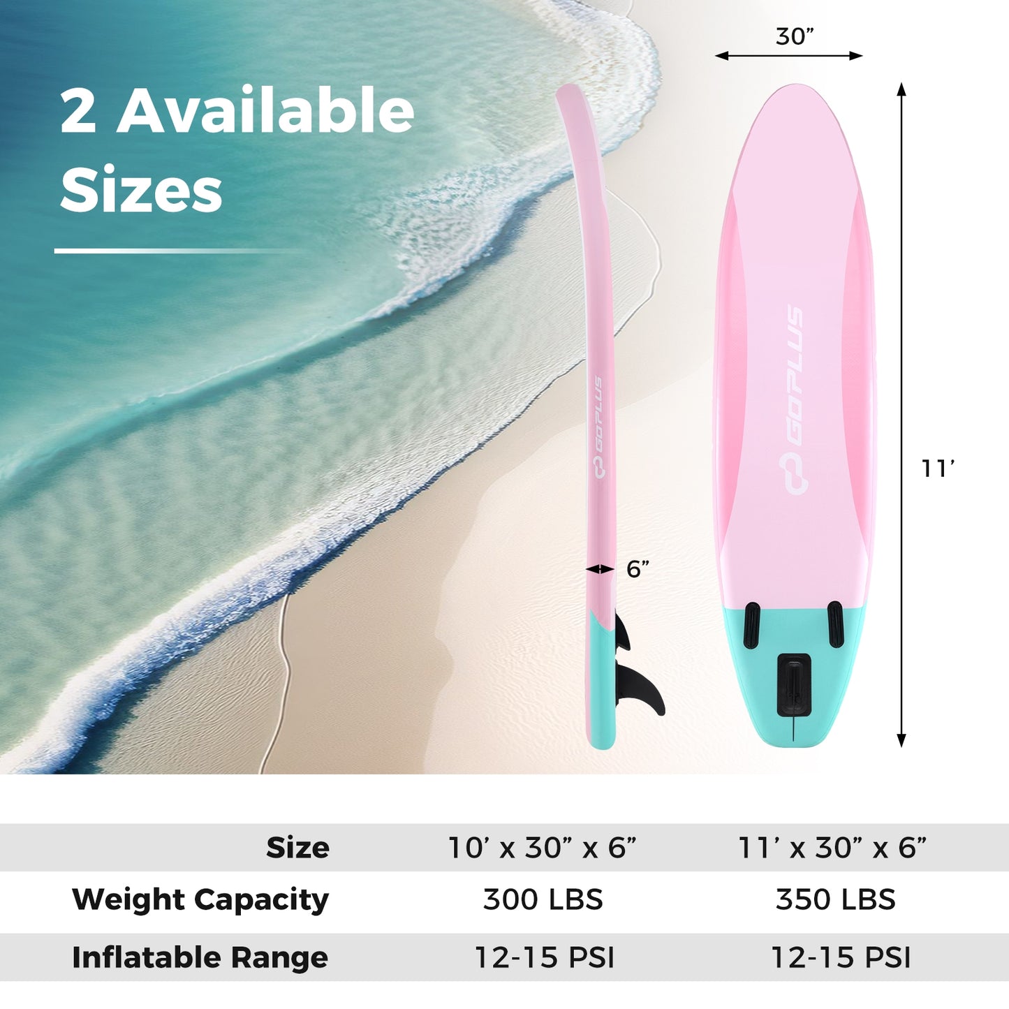 11 Feet Inflatable Stand Up Paddle Board, 3 Fins, Adjustable Paddle, Pink Surfing at Gallery Canada