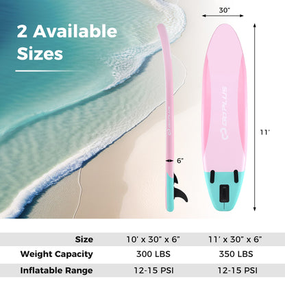 11 Feet Inflatable Stand Up Paddle Board, 3 Fins, Adjustable Paddle, Pink Surfing at Gallery Canada